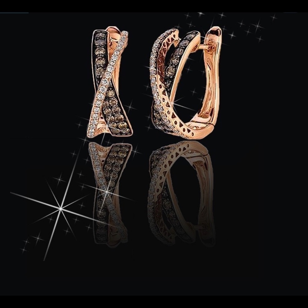 Leopard Rhinestone Rose Gold Hoop Earrings - Picture 9 of 10
